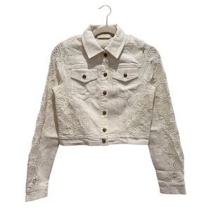 NWT Ramy Brook Nalani Denim Jacket Boho Floral Lace Cottage Ecrld Cream Sz S